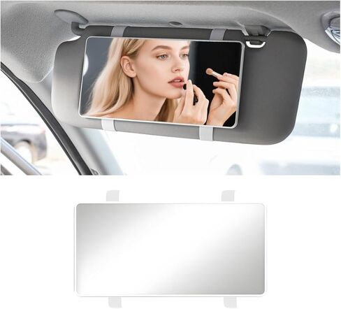 Car Sun Visor Vanity Mirror, Rectangle Ultra-Thin HD Vehicle Sun-Shading Makeup Cosmetic Mirror with Strap, Automotive Interior Travel Accessories for Women Girl, Universal Fit (Black) in Saudi Arabia