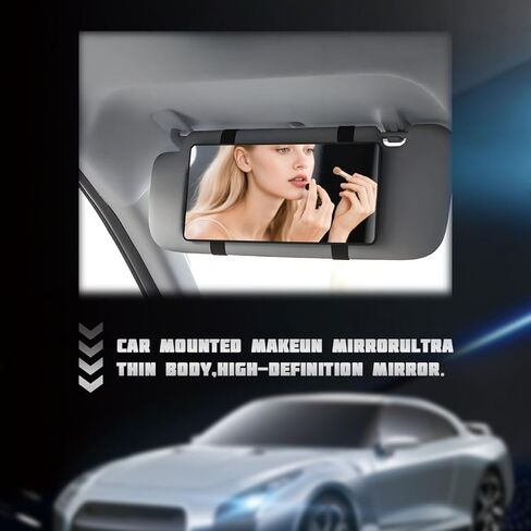 Car Sun Visor Vanity Mirror, Rectangle Ultra-Thin HD Vehicle Sun-Shading Makeup Cosmetic Mirror with Strap, Automotive Interior Travel Accessories for Women Girl, Universal Fit (Black) in Saudi Arabia