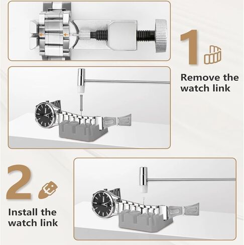 طقم إصلاح الساعة الاحترافي، مجموعة أدوات استبدال بطارية الساعة الشاملة ومجموعة أدوات إزالة رابط الساعة، مع فتاحة العلبة الخلفية، وأدوات شريط الزنبرك، والمفكات، والدبابيس in Kuwait