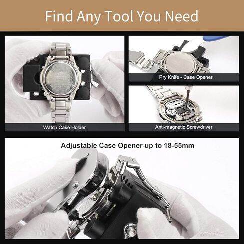 طقم إصلاح الساعة الاحترافي، مجموعة أدوات استبدال بطارية الساعة الشاملة ومجموعة أدوات إزالة رابط الساعة، مع فتاحة العلبة الخلفية، وأدوات شريط الزنبرك، والمفكات، والدبابيس in Kuwait