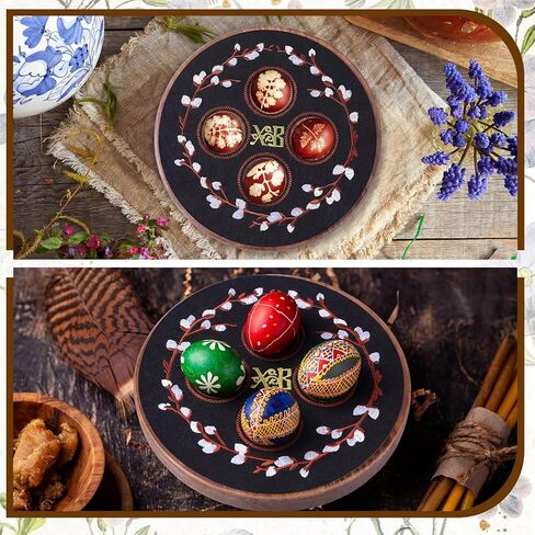 Vicenpal Orthodox Easter Wooden Decorative Egg Stand with XB Embroidery Floral Pascha Patch Serving Tray Greek Easter Egg Holder Pedestal Religious Gift Table Decor for Prosphora Greek Christian Altar in Saudi Arabia