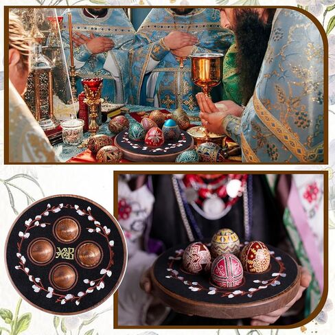 Vicenpal Orthodox Easter Wooden Decorative Egg Stand with XB Embroidery Floral Pascha Patch Serving Tray Greek Easter Egg Holder Pedestal Religious Gift Table Decor for Prosphora Greek Christian Altar in Saudi Arabia
