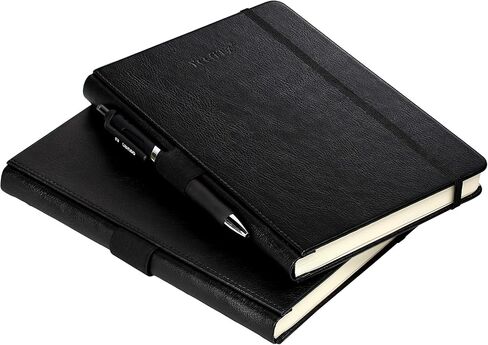 دفتر يوميات/دفتر ملاحظات بغلاف مقوى سميك من YeeATZ مع ورق ممتاز مقاس A5 120 جرامًا للمتر المربع، دفتر ملاحظات مسطر مع حامل أقلام، جلد بني، 3 أقلام تحديد شريطية، جيب داخلي، 8.4 × 5.7 بوصة in Kuwait