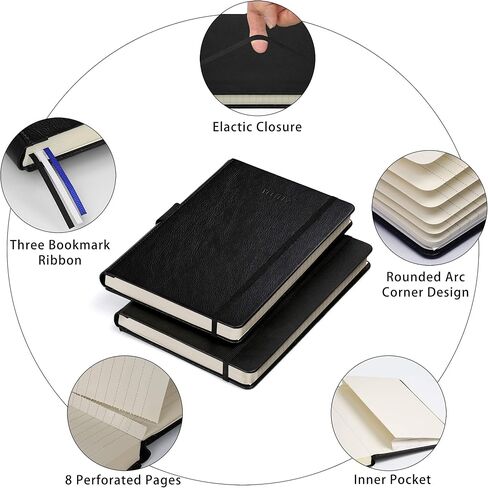 دفتر يوميات/دفتر ملاحظات بغلاف مقوى سميك من YeeATZ مع ورق ممتاز مقاس A5 120 جرامًا للمتر المربع، دفتر ملاحظات مسطر مع حامل أقلام، جلد بني، 3 أقلام تحديد شريطية، جيب داخلي، 8.4 × 5.7 بوصة in Kuwait