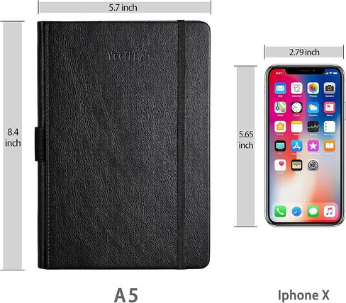 دفتر يوميات/دفتر ملاحظات بغلاف مقوى سميك من YeeATZ مع ورق ممتاز مقاس A5 120 جرامًا للمتر المربع، دفتر ملاحظات مسطر مع حامل أقلام، جلد بني، 3 أقلام تحديد شريطية، جيب داخلي، 8.4 × 5.7 بوصة in Kuwait