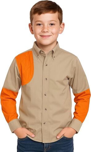 Youth Upland Hunting Shirt, Long Sleeve Blaze, Stain Resistant 52/48 Cotton Poly,Shooting Patch in Saudi Arabia