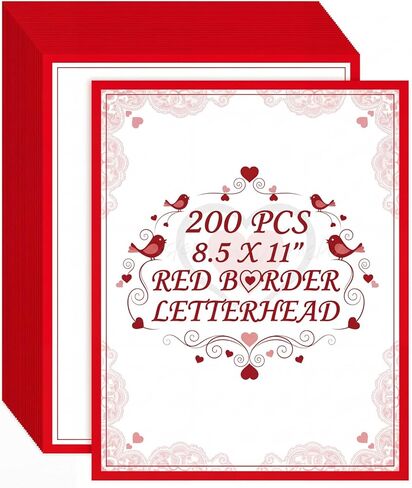 Glenmal 200 Pcs Christmas Stationery Printer Paper 8.5 x 11'' Red Border Letterhead Bulk Letter Size Holiday Writing Paper Letterhead for Xmas New Year Greeting Cards Invitations Business Printing in Saudi Arabia