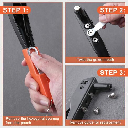 4-in-1 Heavy Duty Hand Riveter Rivet Gun Pop Rivet Tool Kit with 100 Rivets 3/32-inch, 1/8-inch, 5/32-inch, 3/16-inch,4 Interchangeable Nosepieces for Metal,Plastic,Wood and Leather in Saudi Arabia