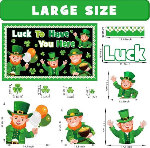 St. Patrick's Day Leprechaun Bulletin Board Set, St. Patrick's Day Classroom Decorations Leprechaun Shamrocks Clover Gold Coin Cutouts Home Window Wall Party Decor for Teacher(Luck to Have You Here) in Kuwait