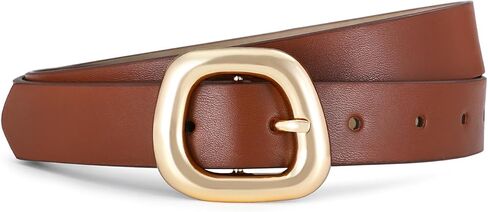 Belts for Women with Gold Buckle – Adjustable Brown Leather Belt for Jeans, Dress, Pants in Kuwait