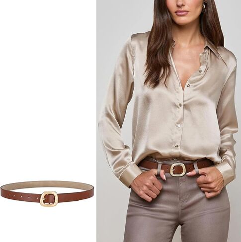 Belts for Women with Gold Buckle – Adjustable Brown Leather Belt for Jeans, Dress, Pants in Kuwait