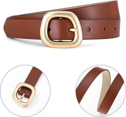 Belts for Women with Gold Buckle – Adjustable Brown Leather Belt for Jeans, Dress, Pants in Kuwait