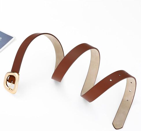 Belts for Women with Gold Buckle – Adjustable Brown Leather Belt for Jeans, Dress, Pants in Kuwait