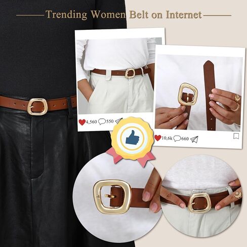 Belts for Women with Gold Buckle – Adjustable Brown Leather Belt for Jeans, Dress, Pants in Kuwait