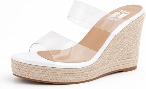 VARECOLA Women Clear Straps Espadrille Platform Wedge Heel Sandals Slide Open Toe Slip On Mule Summer Beach Sandals in Kuwait