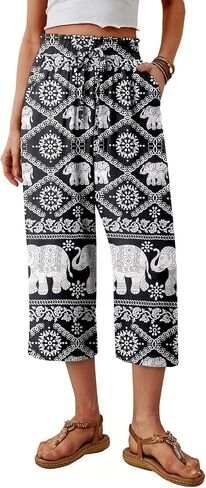 سراويل كابري نسائية واسعة الساق من CRAZY GRID حقيبة ورقية عالية الخصر عصرية متدفقة للصيف والشاطئ مقصوصة بجيوب in Kuwait