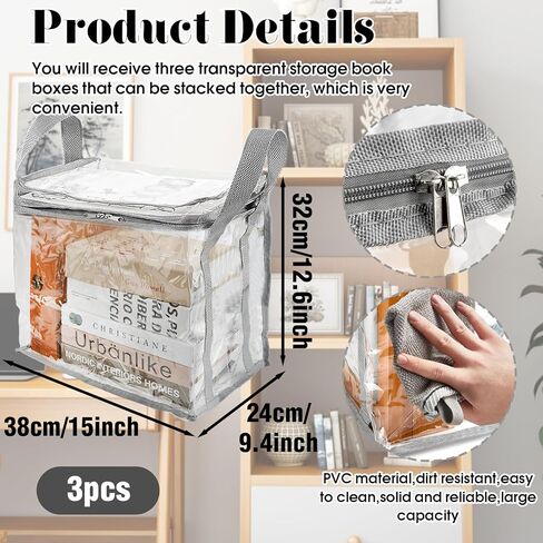 مجموعة حقائب تخزين الكتب الشفافة مكونة من 3 قطع، منظم صندوق كتب هزلية شفاف قابل للطي للتخزين الهزلي، مثالية لتخزين الألعاب والمزيد، المكتب، أو المنزل، سهلة الحمل وموفرة للمساحة in Kuwait