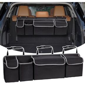 منظم صندوق السيارة، منظم صندوق السيارة الخلفي ذو سعة كبيرة، حقيبة تخزين السيارة قابلة للطي مع 4 جيوب، منظم تعليق المقعد الخلفي لسيارات الدفع الرباعي/MPV/الشاحنة (40.16 بوصة × 10.63 بوصة) in Kuwait