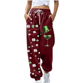 St. Patrick's Day Sweatpants for Women Shamrock Graphic Sports Pant Casual Athletic Fitness Bottoms with 2 Side Pocket in Saudi Arabia