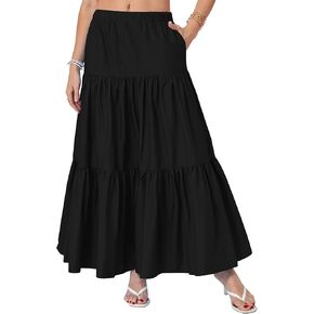 تنورة Yulaviniee النسائية الطويلة بوهو مع جيوب، عالية الخصر، طبقات، كاجوال على شكل حرف A، تنانير طويلة واسعة in Kuwait