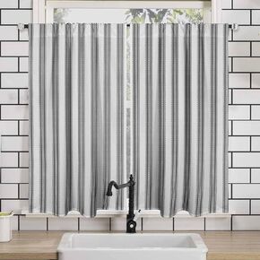 Kitchen Tier Curtains,Striped Short Pinstripe Cafe Curtains for Living Room,Bathroom,Dining Room Over Sink,Laundry,Farmhouse Light Filtering Rod Pocket Window Drapes 28x40 inch 2 Panels Set in Saudi Arabia