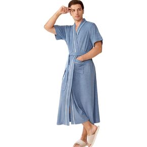 Couples Terry Cloth Long Robe Short Sleeve Kimono Robe Soft Lightweight Dressing Gown Absorbent Spa Bathrobe in Saudi Arabia