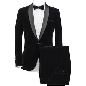 Men's 2 Pieces Slim Fit Tuxedo Velvet Blazer Party One Button Stylish Dinner Jacket & Pants Suit in Saudi Arabia