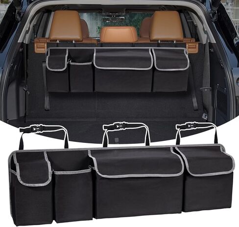 منظم صندوق السيارة، منظم صندوق السيارة الخلفي ذو سعة كبيرة، حقيبة تخزين السيارة قابلة للطي مع 4 جيوب، منظم تعليق المقعد الخلفي لسيارات الدفع الرباعي/MPV/الشاحنة (40.16 بوصة × 10.63 بوصة) in Kuwait
