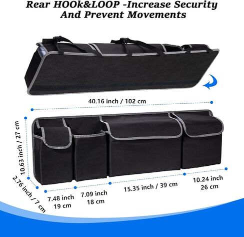 منظم صندوق السيارة، منظم صندوق السيارة الخلفي ذو سعة كبيرة، حقيبة تخزين السيارة قابلة للطي مع 4 جيوب، منظم تعليق المقعد الخلفي لسيارات الدفع الرباعي/MPV/الشاحنة (40.16 بوصة × 10.63 بوصة) in Kuwait