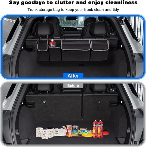 منظم صندوق السيارة، منظم صندوق السيارة الخلفي ذو سعة كبيرة، حقيبة تخزين السيارة قابلة للطي مع 4 جيوب، منظم تعليق المقعد الخلفي لسيارات الدفع الرباعي/MPV/الشاحنة (40.16 بوصة × 10.63 بوصة) in Kuwait