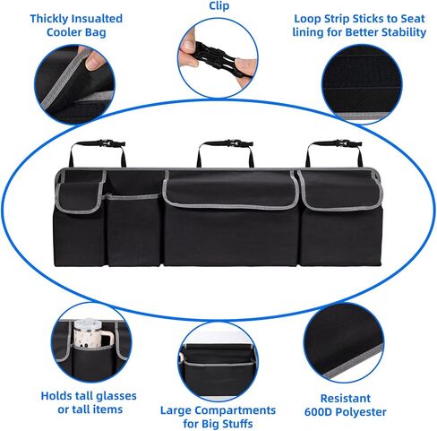 منظم صندوق السيارة، منظم صندوق السيارة الخلفي ذو سعة كبيرة، حقيبة تخزين السيارة قابلة للطي مع 4 جيوب، منظم تعليق المقعد الخلفي لسيارات الدفع الرباعي/MPV/الشاحنة (40.16 بوصة × 10.63 بوصة) in Kuwait