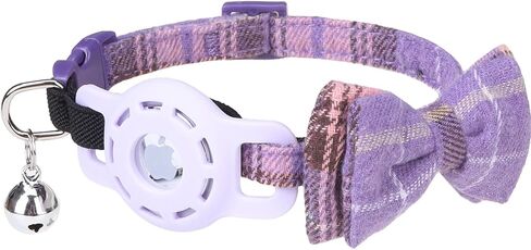 Airtag Cat Collar with Bells and Bowtie -Safety Elastic Band Kitten Collar for Apple Air Tag Holder- Cute GPS Cat Tracker Collars for Girl Boy Cats and Puppies, Adjustable 8"-12" Beige in Kuwait
