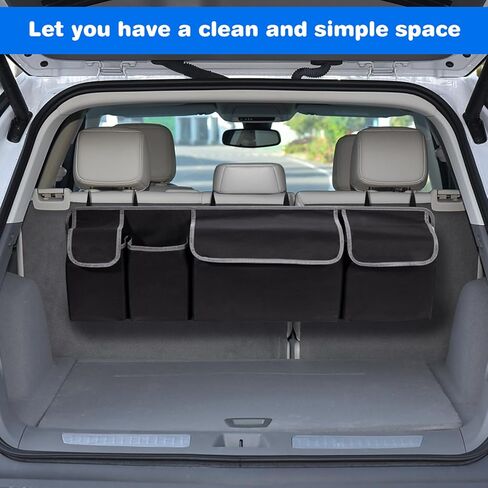 منظم صندوق السيارة، منظم صندوق السيارة الخلفي ذو سعة كبيرة، حقيبة تخزين السيارة قابلة للطي مع 4 جيوب، منظم تعليق المقعد الخلفي لسيارات الدفع الرباعي/MPV/الشاحنة (40.16 بوصة × 10.63 بوصة) in Kuwait