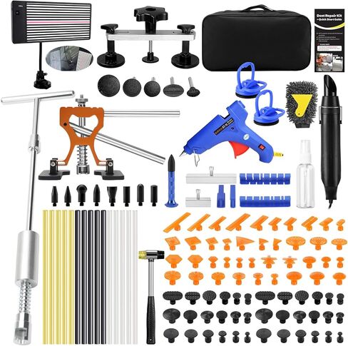 طقم إصلاح دنت بدون طلاء مع لوحة خط LED، مسدس حراري لإزالة الغراء وتسخين الدنت، طقم سحب دنت مع شريط T، رافع دنت، علامات تبويب غراء الكمبيوتر، مجموعة إزالة دنت الجسم التلقائي لشاحنات السيارات in Kuwait