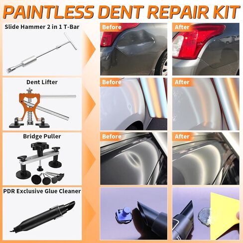طقم إصلاح دنت بدون طلاء مع لوحة خط LED، مسدس حراري لإزالة الغراء وتسخين الدنت، طقم سحب دنت مع شريط T، رافع دنت، علامات تبويب غراء الكمبيوتر، مجموعة إزالة دنت الجسم التلقائي لشاحنات السيارات in Kuwait