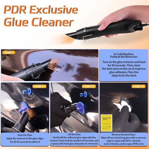 طقم إصلاح دنت بدون طلاء مع لوحة خط LED، مسدس حراري لإزالة الغراء وتسخين الدنت، طقم سحب دنت مع شريط T، رافع دنت، علامات تبويب غراء الكمبيوتر، مجموعة إزالة دنت الجسم التلقائي لشاحنات السيارات in Kuwait