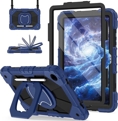 Galaxy Tab A9 Plus Case 11 Inch, Rugged Case for Samsung Galaxy A9+ Tablet Case with Screen Protector 360 Rotating Stand Shoulder Strap Pen Holder, 2023 Model(SM-X210/X216/218), Black Black in Kuwait