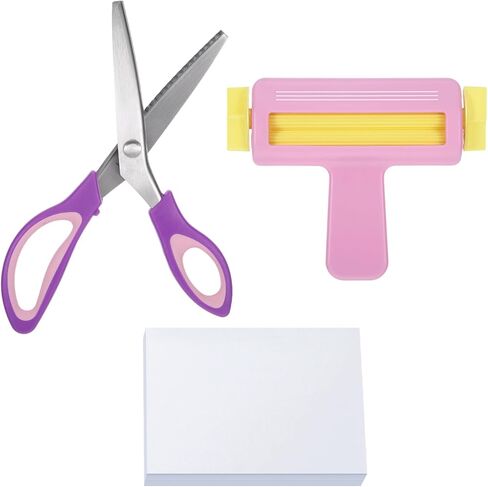 Pink Paper Crimper and Purple Pinking Shears Kit with 100 Sheets Glossy Inkjet Paper for Card Making, Scrapbooking, DIY Craft Projects,Acid-Free Scrapbook Supplies,Crimper Tool for Chip Bags in Kuwait
