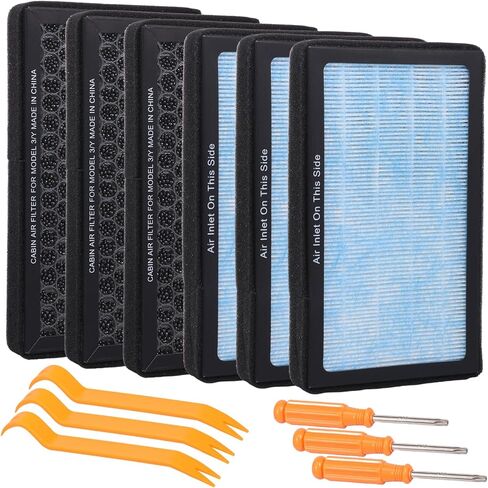 6 قطع من ملحقات فلتر هواء المقصورة Tesla Model 3 Model Y، استبدال فلتر HEPA H13 مع الكربون المنشط الممتاز، هيكل ترشيح 4 مراحل لـ Tesla Model 3 Model Y (2016-2025) in Kuwait