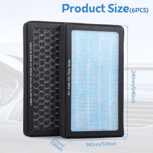 6 قطع من ملحقات فلتر هواء المقصورة Tesla Model 3 Model Y، استبدال فلتر HEPA H13 مع الكربون المنشط الممتاز، هيكل ترشيح 4 مراحل لـ Tesla Model 3 Model Y (2016-2025) in Kuwait