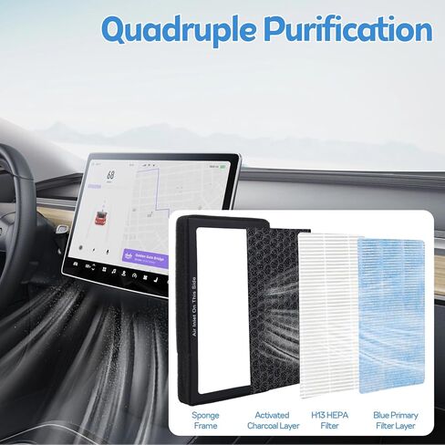 6 قطع من ملحقات فلتر هواء المقصورة Tesla Model 3 Model Y، استبدال فلتر HEPA H13 مع الكربون المنشط الممتاز، هيكل ترشيح 4 مراحل لـ Tesla Model 3 Model Y (2016-2025) in Kuwait