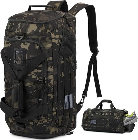 3-in-1 Tactical Travel Duffle Bag Backpack Gym Bags Men 45L Military Sports Duffel Bag with Shoe Compartment & Wet Pocket Multi-Functional Weekender Overnight Bag for Traveling Workout, Camo in Saudi Arabia