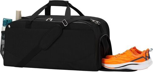 حقيبة سفر من القماش الخشن سعة 47 لترًا مع حجرة للأحذية، وحقيبة دفل لصالة الألعاب الرياضية في عطلة نهاية الأسبوع مع أكمام للأمتعة وجيوب متعددة للرحلات الليلية (أسود) in Kuwait