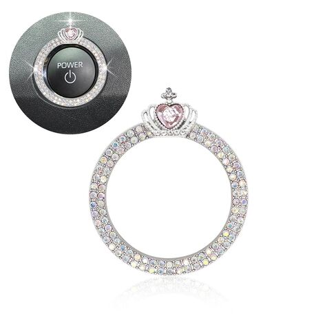 Car Engine Start Stop Button Ring,Pink Crown Push Start Button Decor,White Rhinestone Ignition Ring for Women & Teens,Princess Passenger Car Accessories in Saudi Arabia