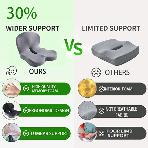 وسادة مقعد مدمجة من إسفنج الذاكرة على شكل حرف L لكرسي المكتب والشاحنة والسيارة، وسادة مقعد مريحة للسائق للظهر وأسفل الظهر ودعم عظم الذيل لسائق الشاحنة والقيادة الطويلة (رمادي) in Kuwait