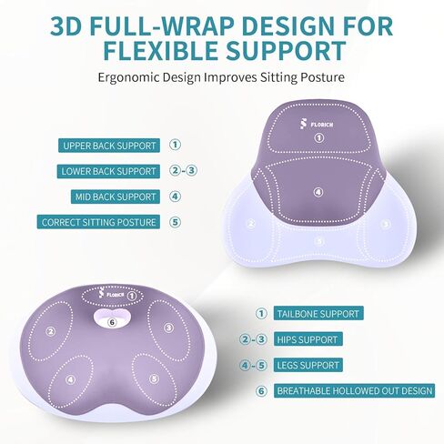 FLORICH Seat Cushion Lumbar Support Pillow for Office Chair, Car Lower Back Support, Ergonomic Desk Chair Pillow for Butt and Back Support of Memory Foam Seat Pad(Purple) in Saudi Arabia