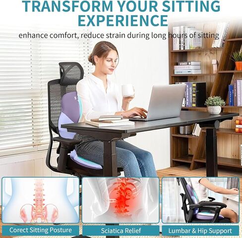 FLORICH Seat Cushion Lumbar Support Pillow for Office Chair, Car Lower Back Support, Ergonomic Desk Chair Pillow for Butt and Back Support of Memory Foam Seat Pad(Purple) in Saudi Arabia