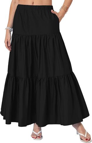 تنورة Yulaviniee النسائية الطويلة بوهو مع جيوب، عالية الخصر، طبقات، كاجوال على شكل حرف A، تنانير طويلة واسعة in Kuwait