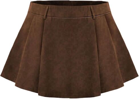 Women's Plus Size Zip Up Pleated A Line Short Mini Skirt Elastic High Waisted Flared Ruffle Skirts in Kuwait