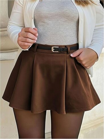 Women's Plus Size Zip Up Pleated A Line Short Mini Skirt Elastic High Waisted Flared Ruffle Skirts in Kuwait